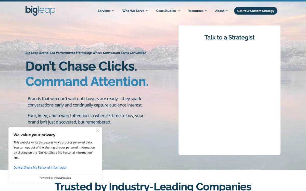 Big Leap homepage, captured September 28, 2026